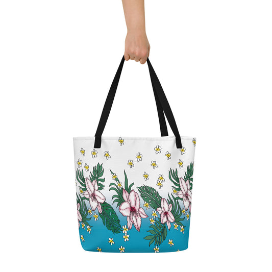 "Tropical Delight Beach Bag" Large Tote Bag With Pocket
