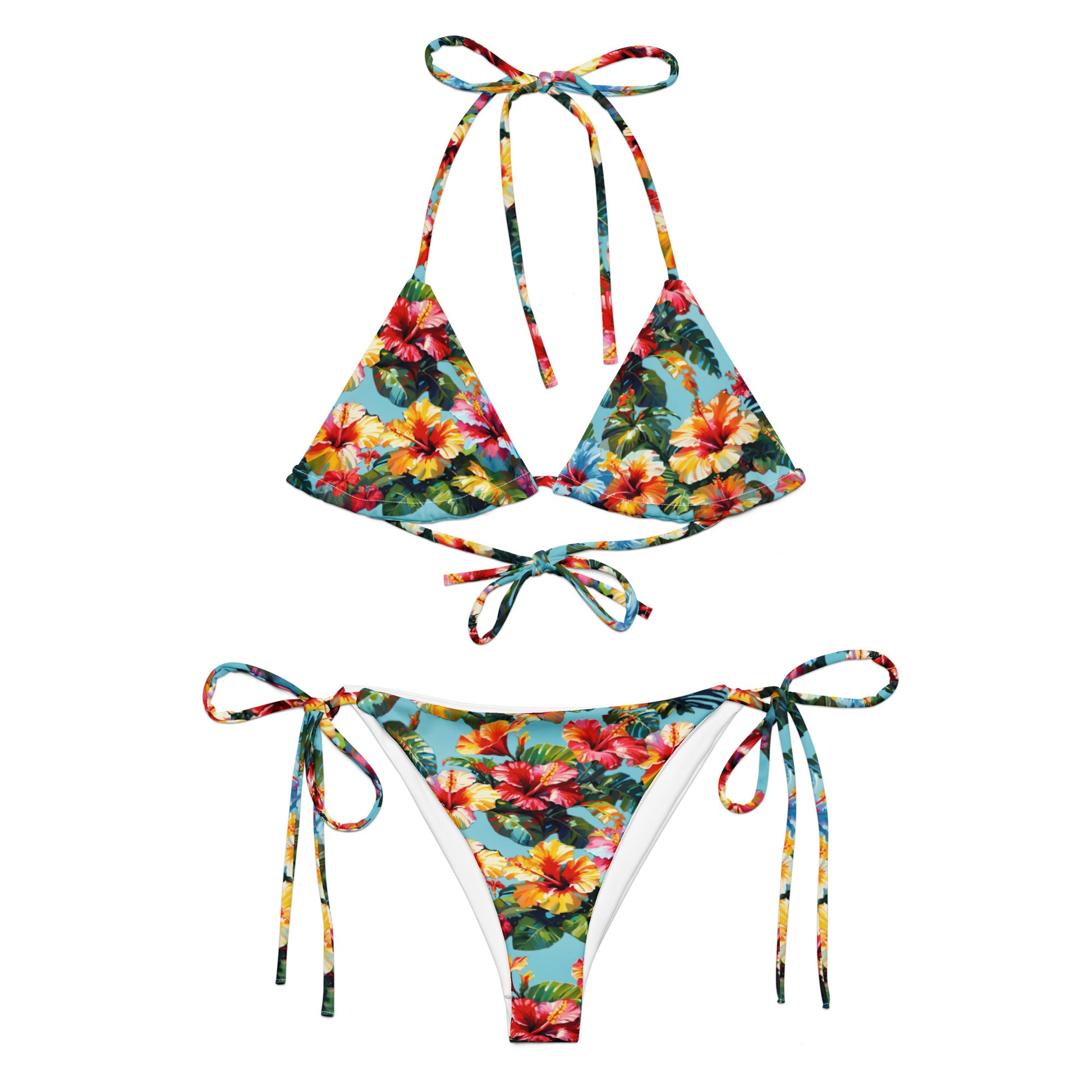 A picture of the Hibiscus Flower patterned String Bikini Set - front