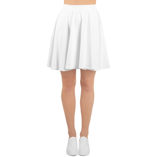 A picture of a woman waist down wearing a Products "White" Skater Skirt and white shoes - front side