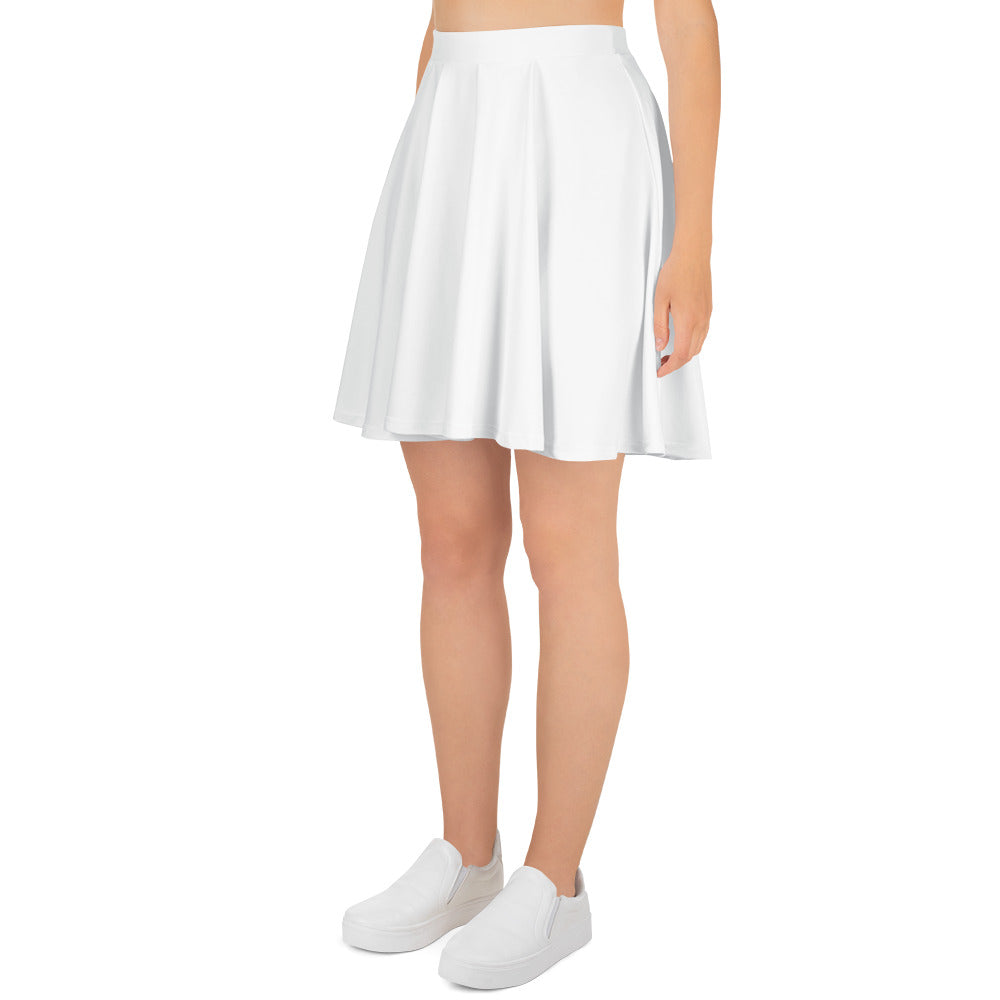 A picture of a woman waist down wearing a Products "White" Skater Skirt and white shoes - laft side