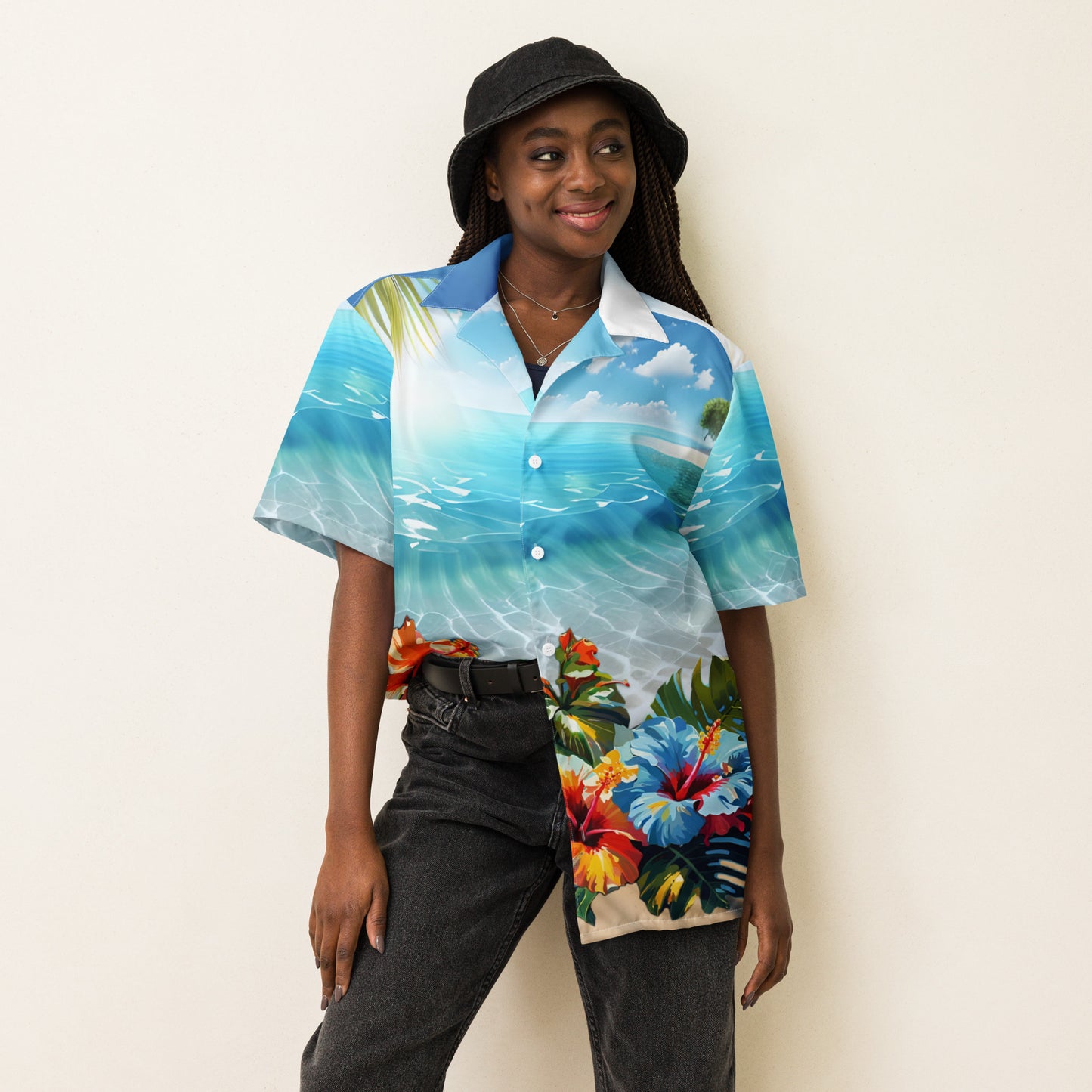 "Hibiscus #3" Unisex button shirt