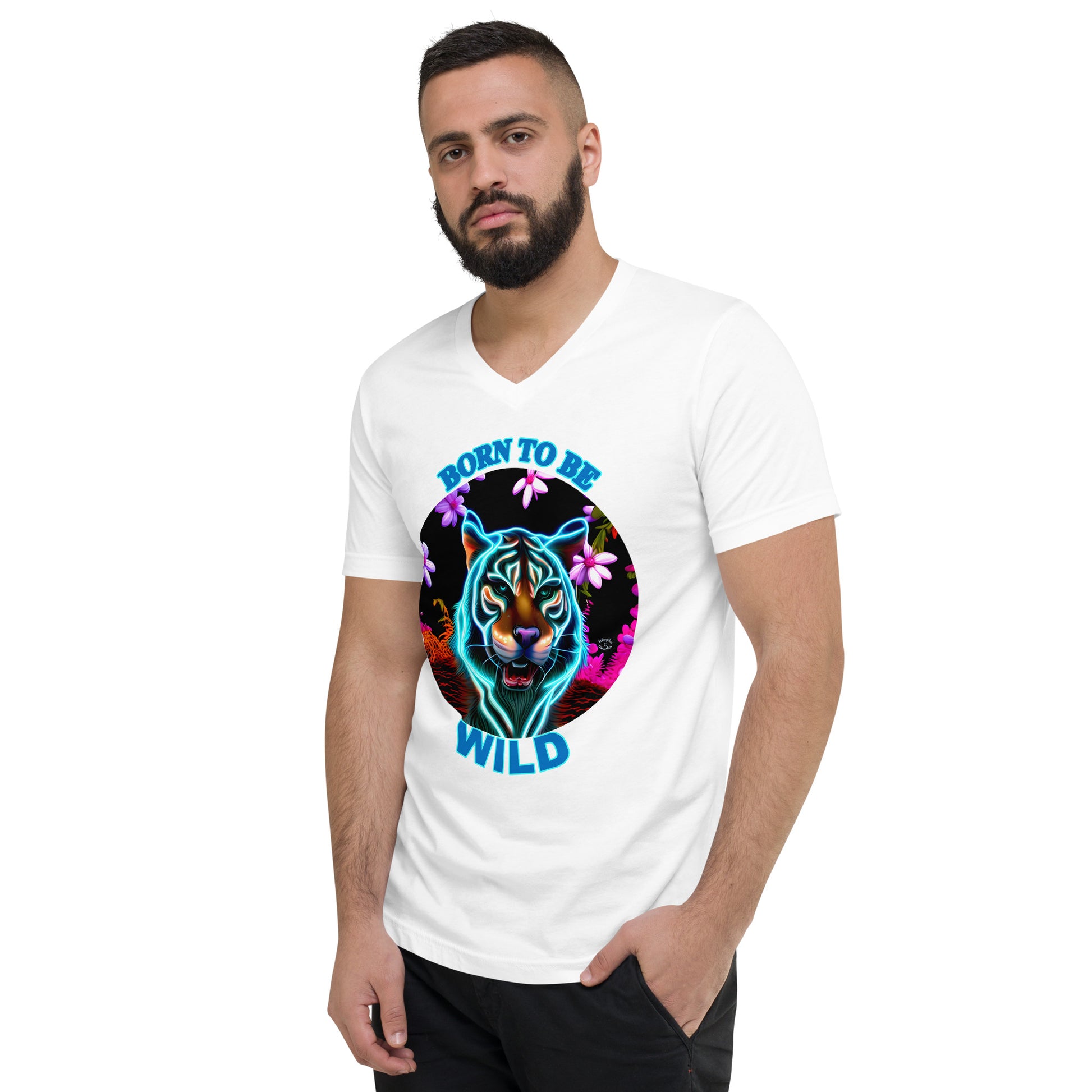 T-Shirt - Be Hippieworks – Unisex Short Tiger V-Neck WILD\