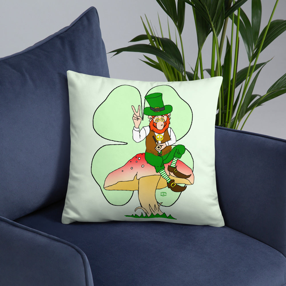 St Patrick's Day Leprechaun with Shamrock Basic Pillow