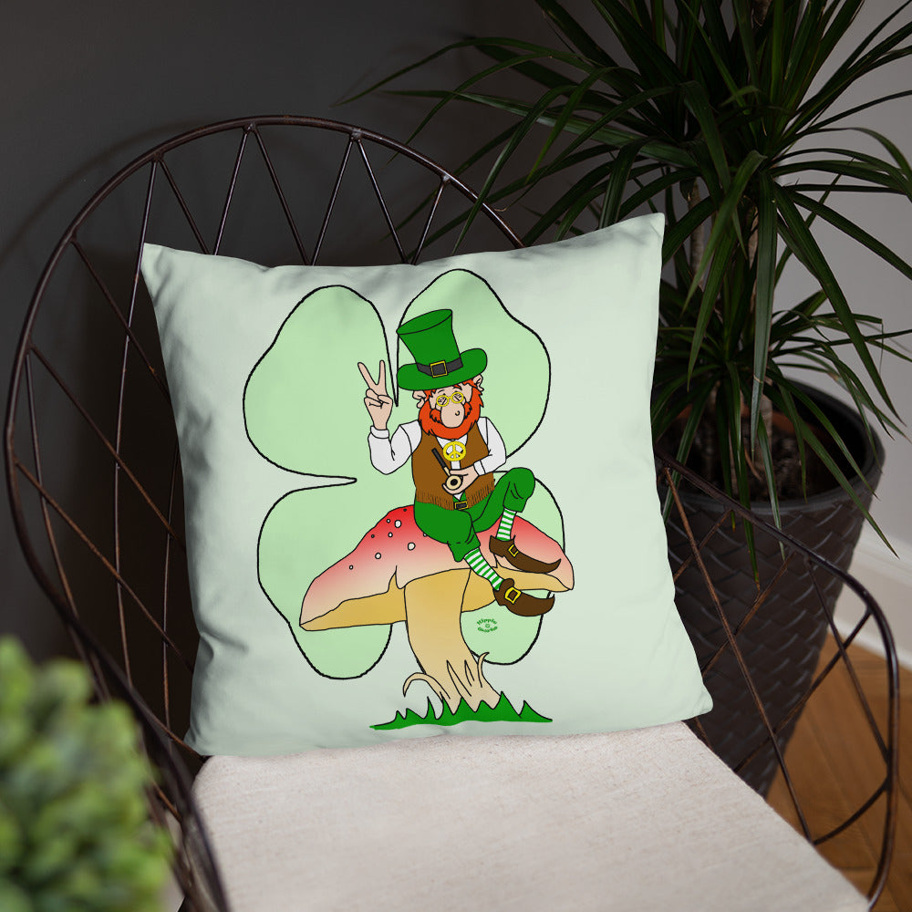 St Patrick's Day Leprechaun with Shamrock Basic Pillow