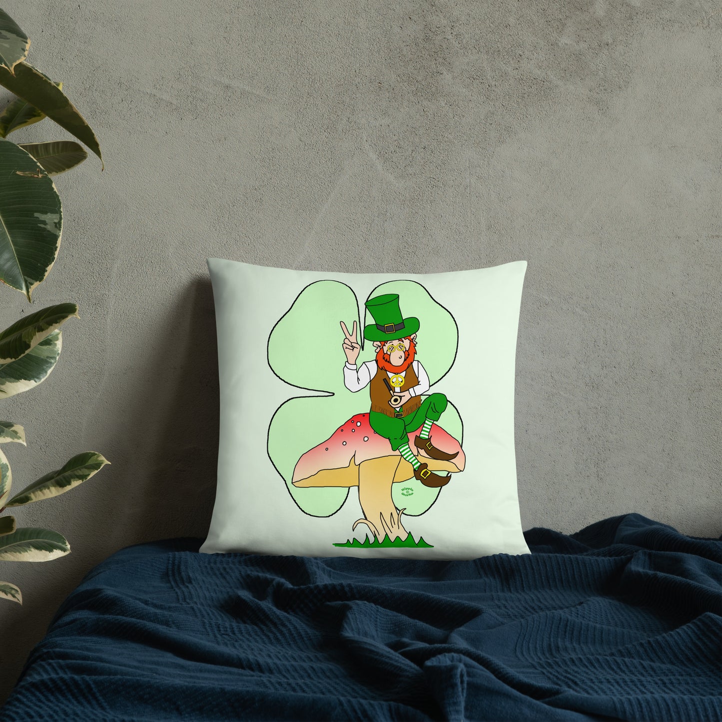 St Patrick's Day Leprechaun with Shamrock Basic Pillow