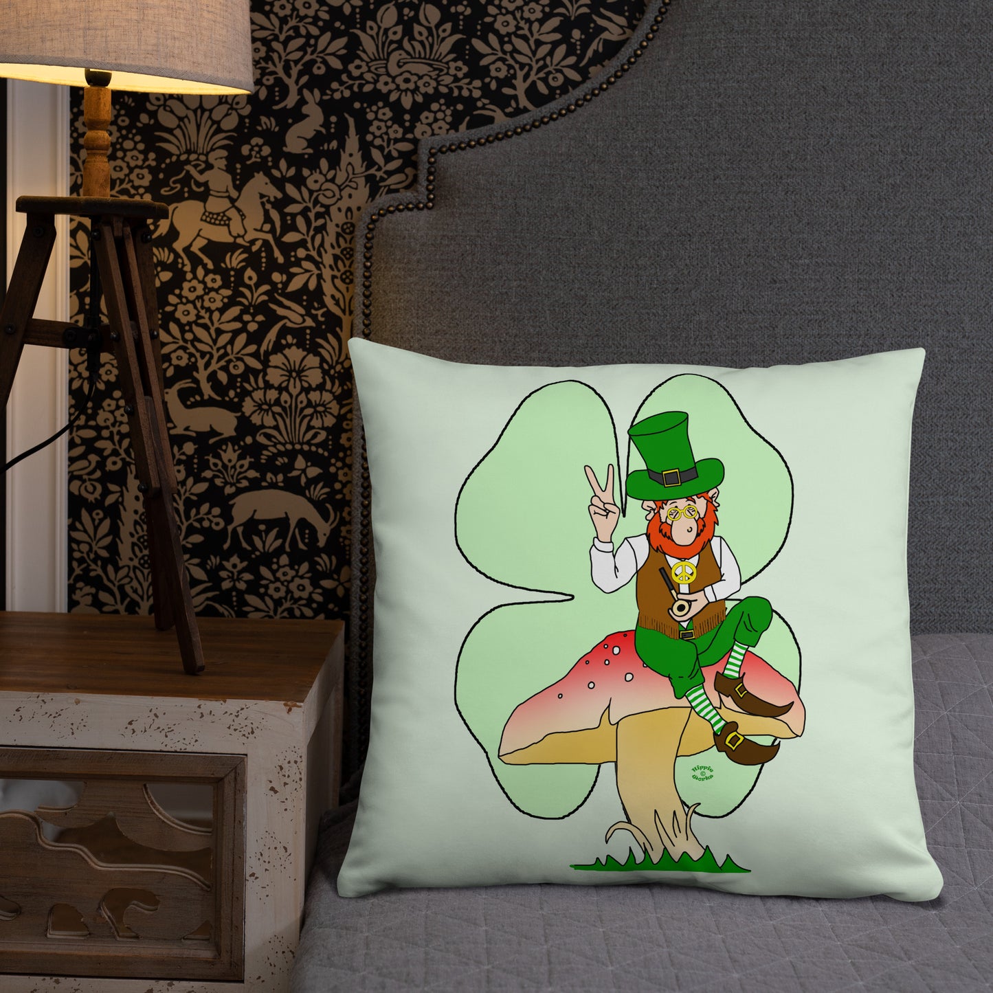 St Patrick's Day Leprechaun with Shamrock Basic Pillow