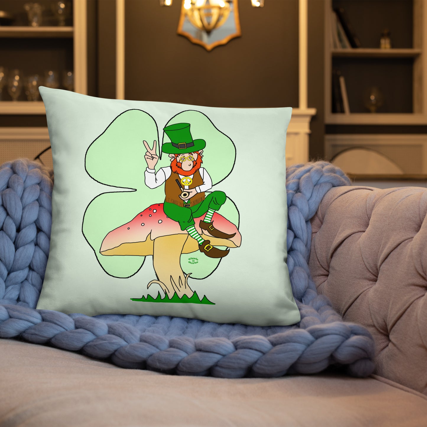 St Patrick's Day Leprechaun with Shamrock Basic Pillow