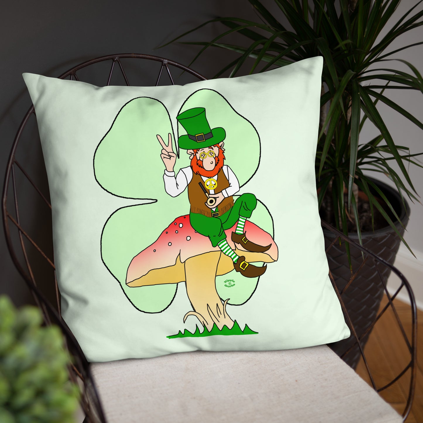 St Patrick's Day Leprechaun with Shamrock Basic Pillow