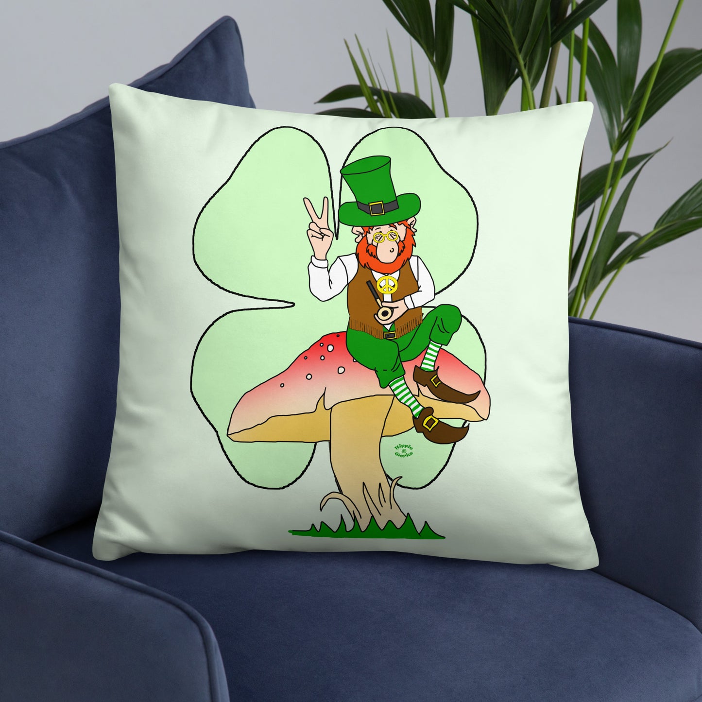 St Patrick's Day Leprechaun with Shamrock Basic Pillow