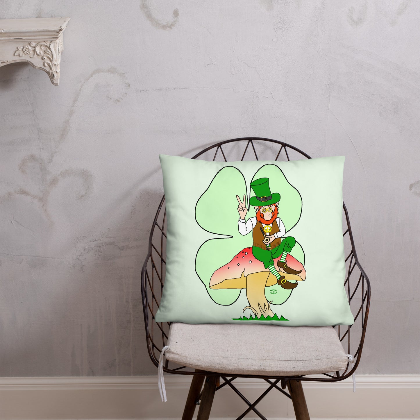 St Patrick's Day Leprechaun with Shamrock Basic Pillow