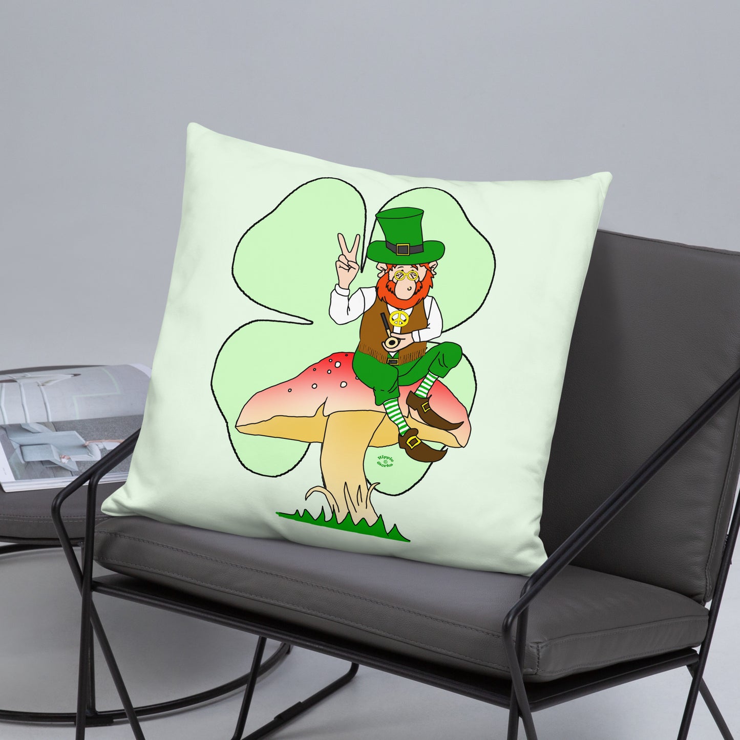 St Patrick's Day Leprechaun with Shamrock Basic Pillow