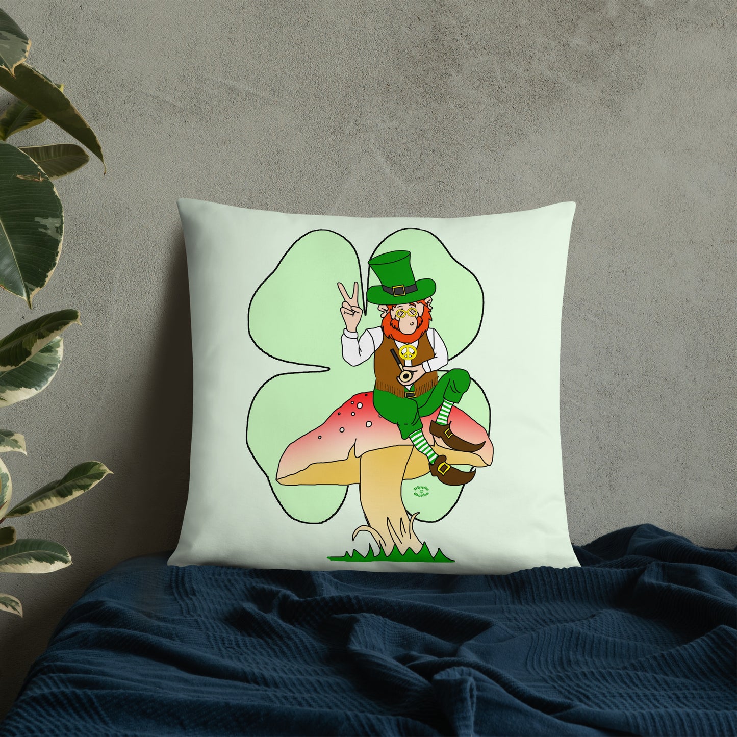 St Patrick's Day Leprechaun with Shamrock Basic Pillow