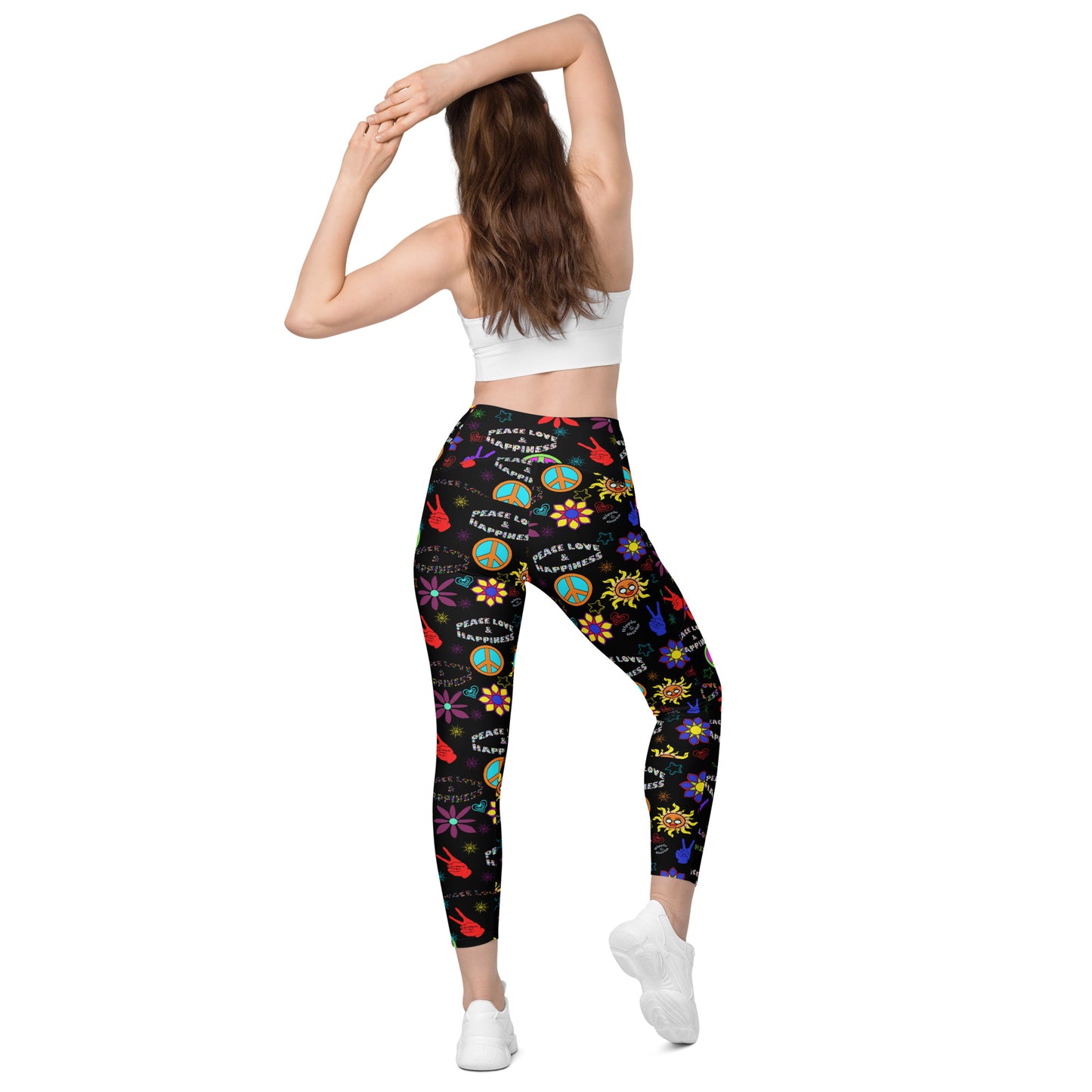 "Peace Love and Happiness" Black Leggings with Pockets