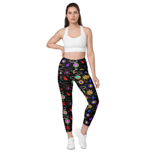 "Peace Love and Happiness" Black Leggings with Pockets