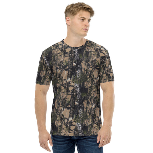 a picture of a man wearing an all over printed Camouflage short sleeve tshirt - front 