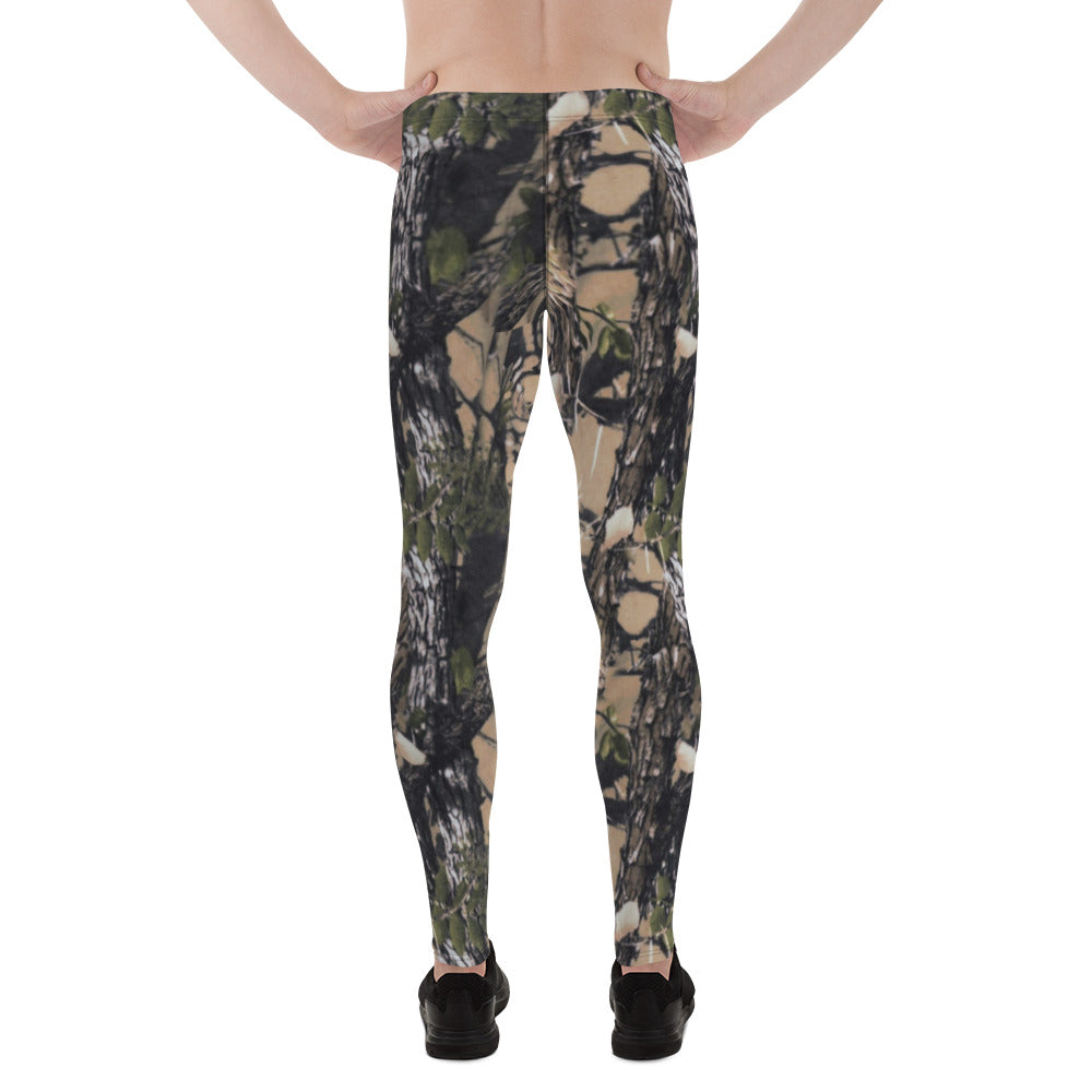 A picture of a man waist down wearing Camouflage all over print leggings - back side