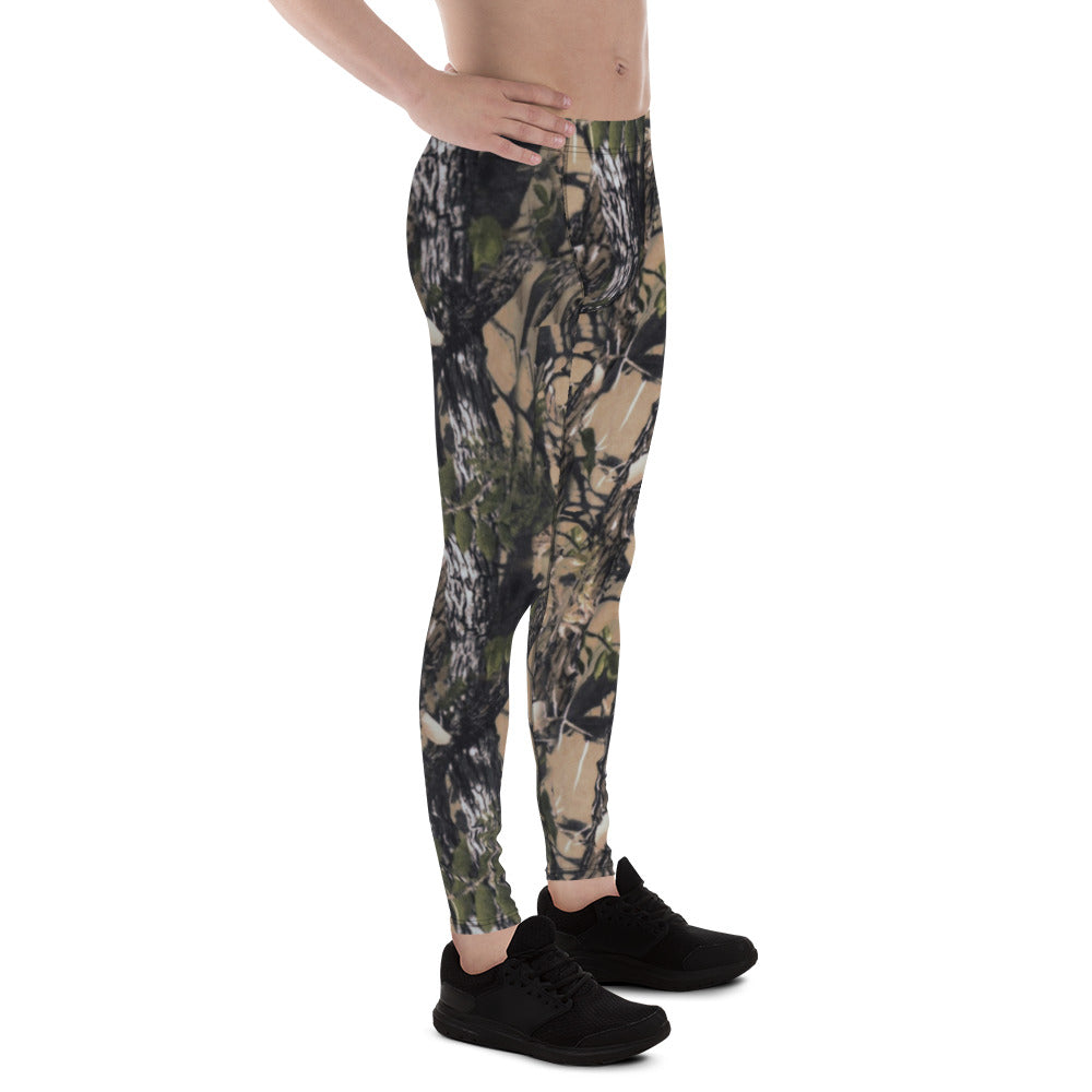 A picture of a man waist down wearing Camouflage all over print leggings - right side