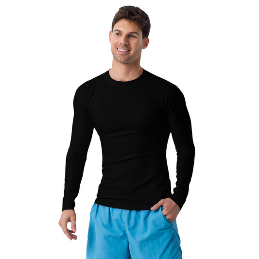 A picture of a man wearing a black rash guard - front side