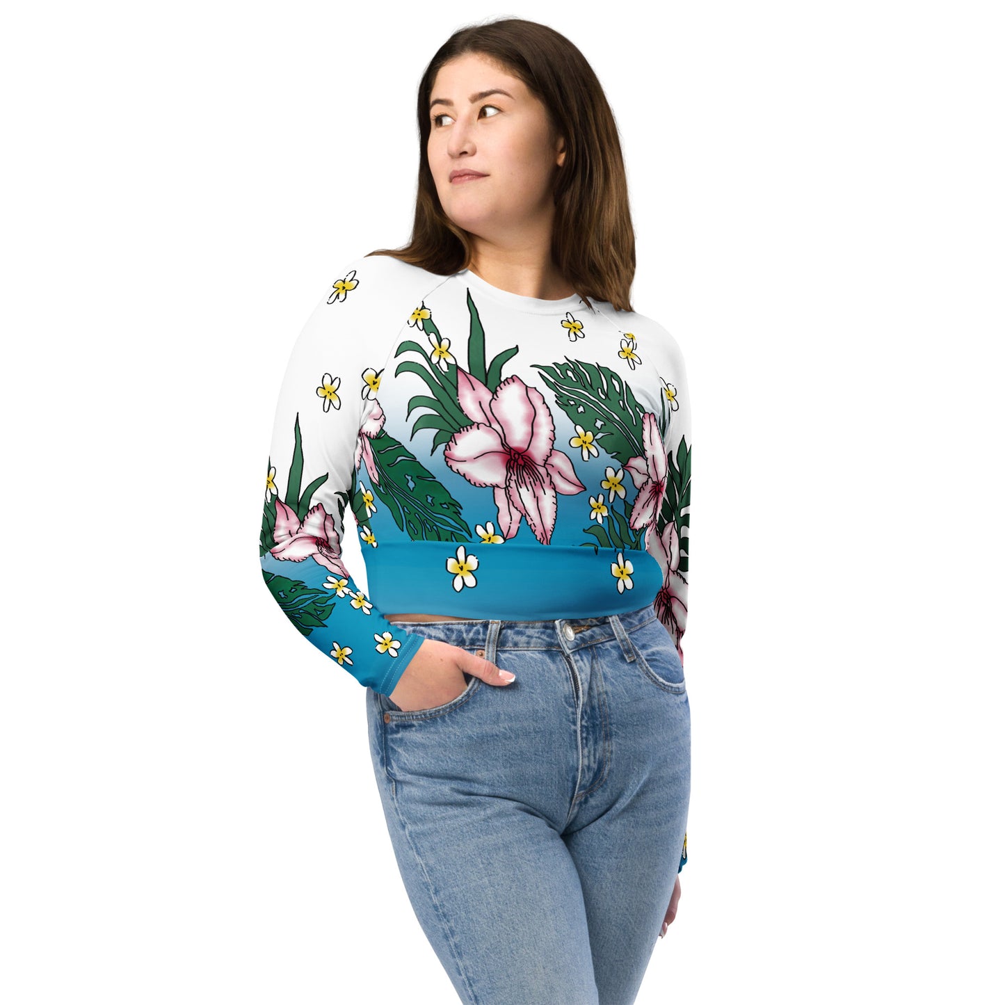 "Tropical Delight" Recycled Long-Sleeve Crop Top