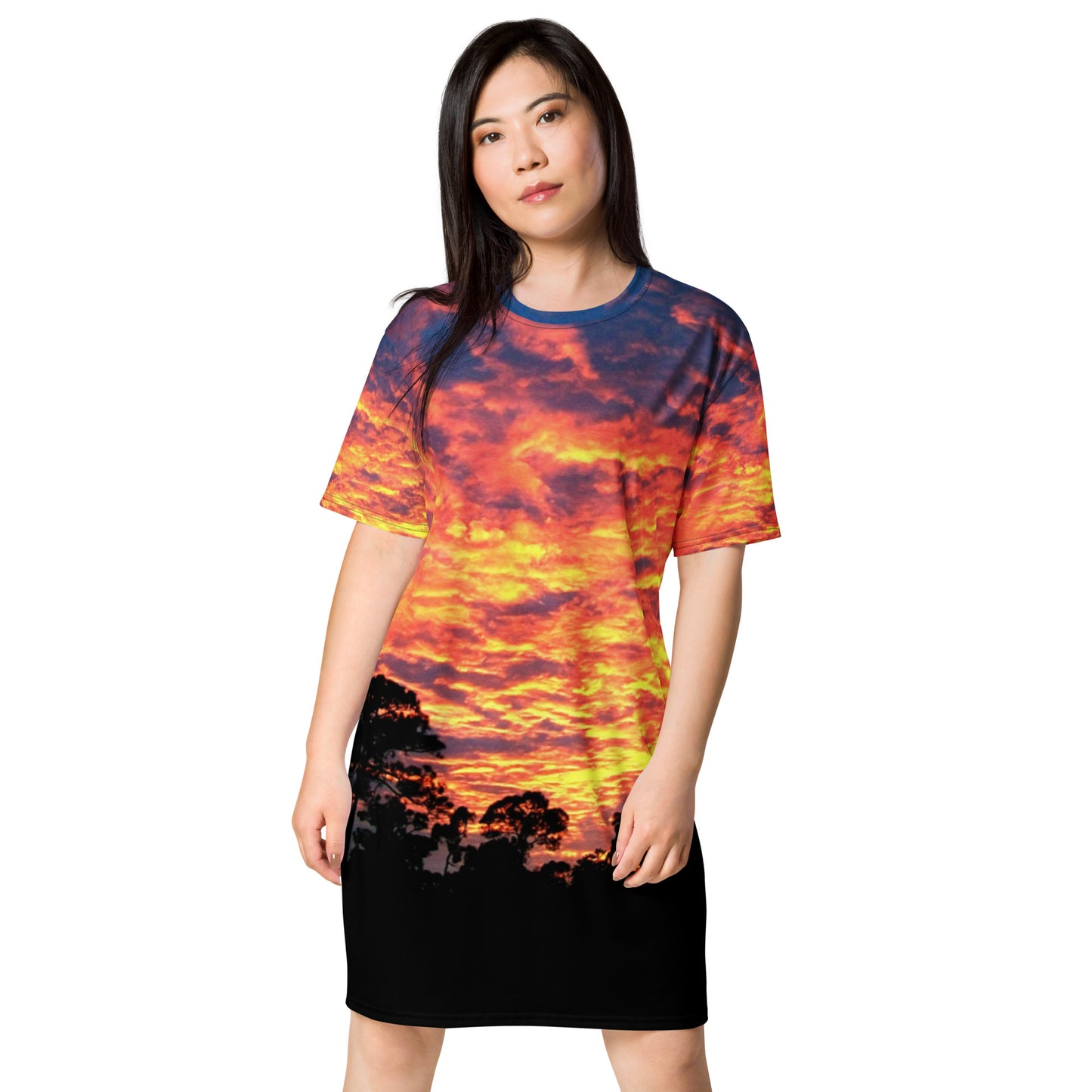 "Flaming Sunset - Sunrise" All Over Print T-shirt Dress