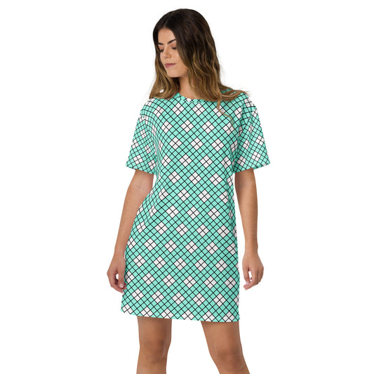 "Checkers Teal and White" T-Shirt Dress