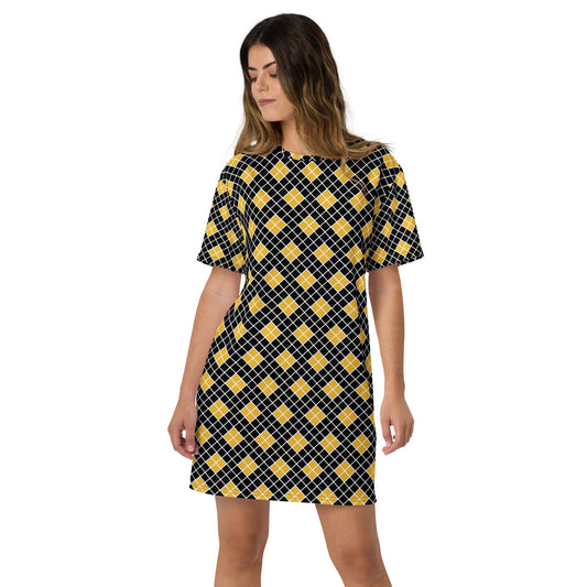 "Checkers Gold and Black" T-Shirt Dress