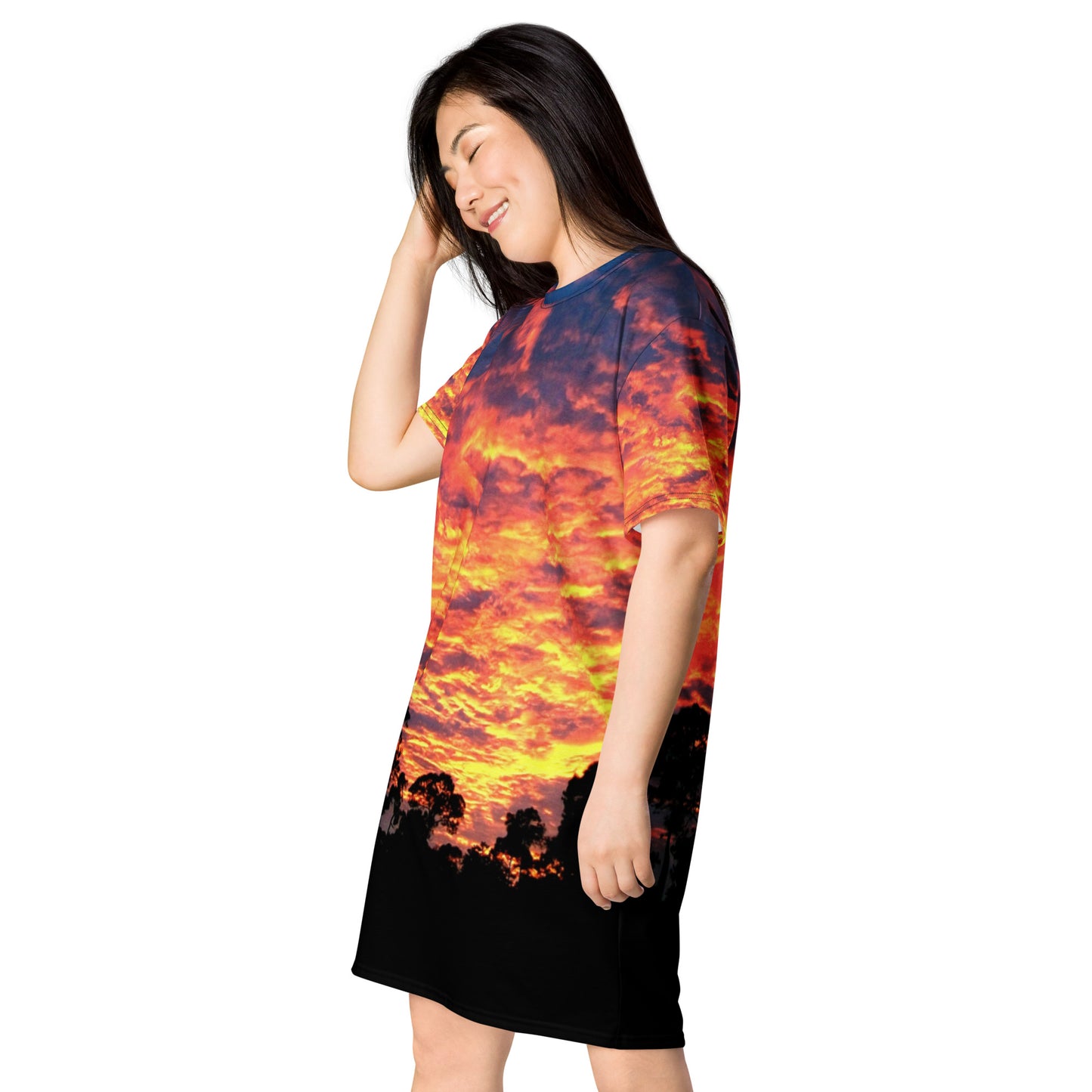 "Flaming Sunset - Sunrise" All Over Print T-shirt Dress