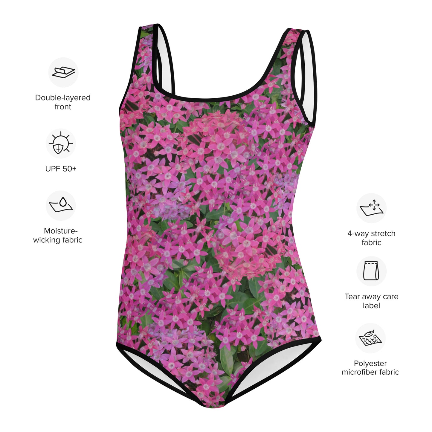 "Pink Pentas Floral" All-Over Print Youth Swimsuit