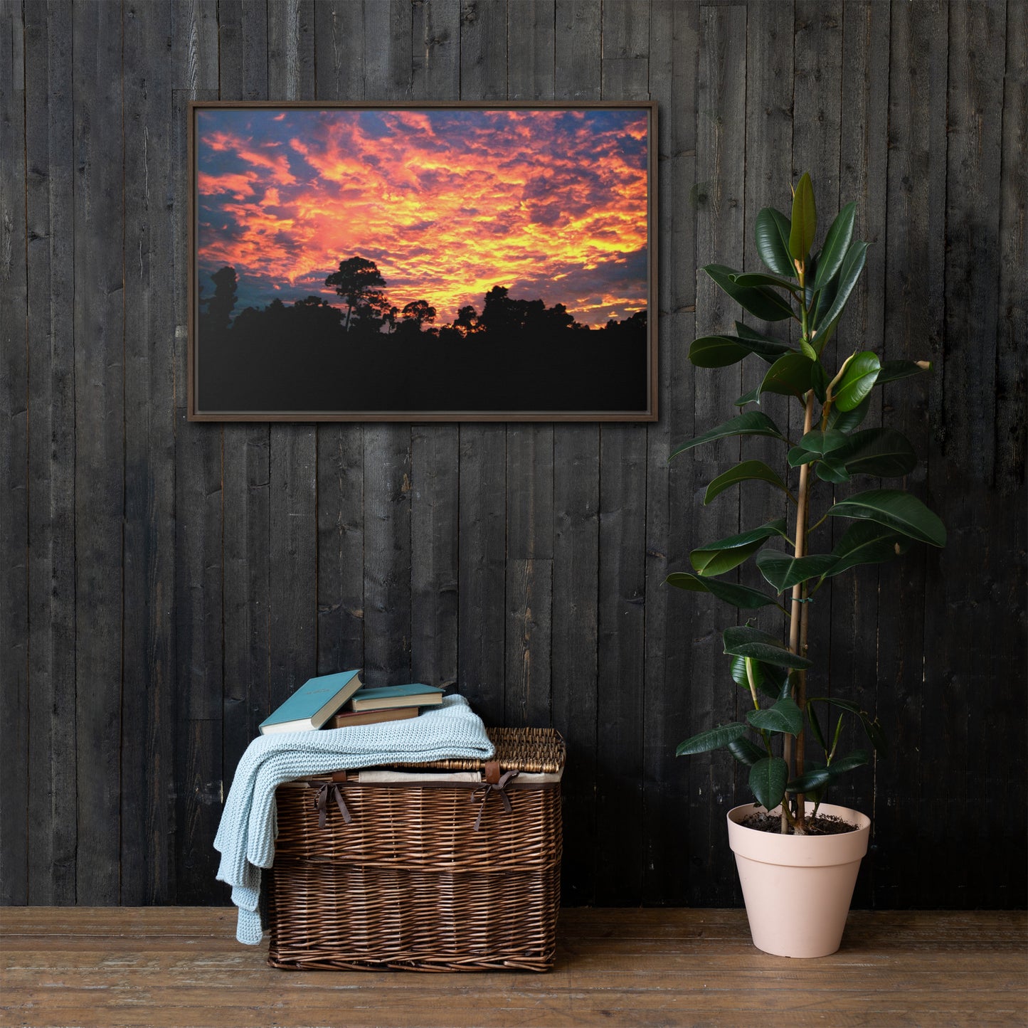 "Flaming Sunset - Sunrise" Framed Canvas