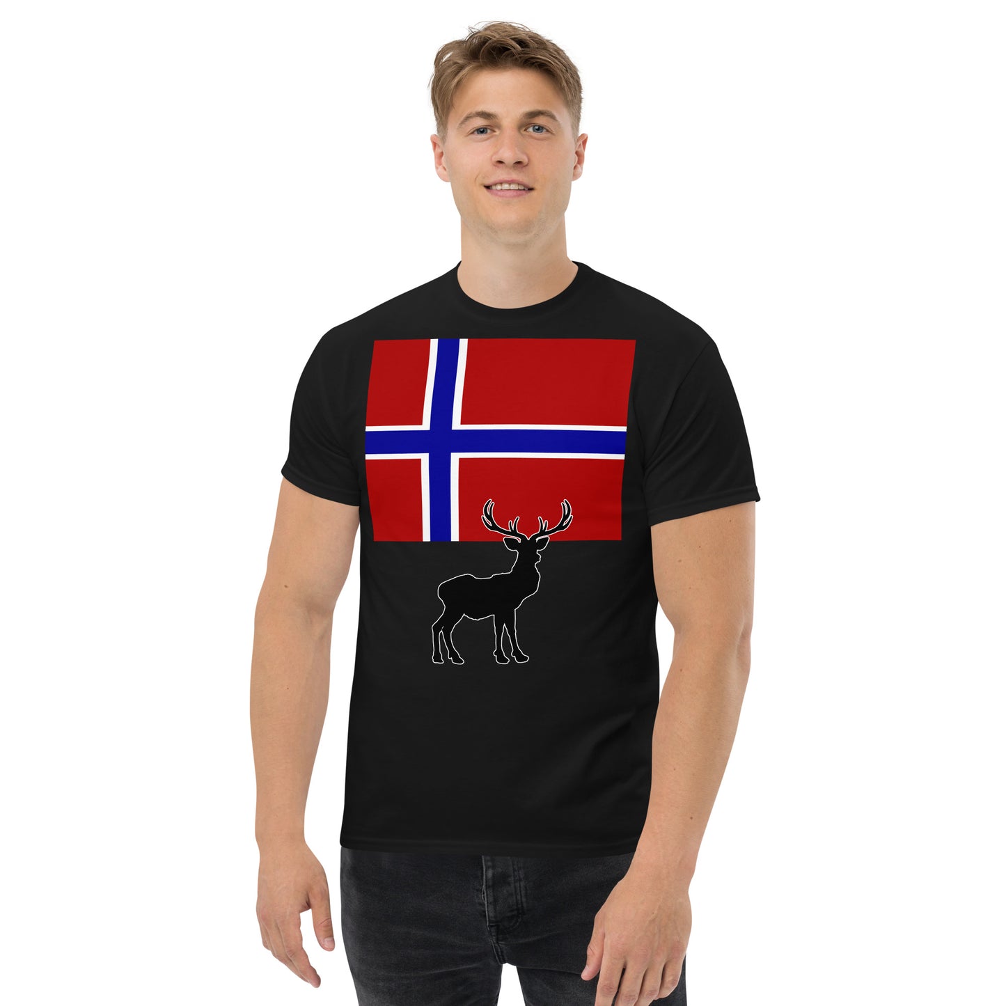 "Norwegian Flag with Caribou / Reindeer Silhouette" Men's Classic Tee