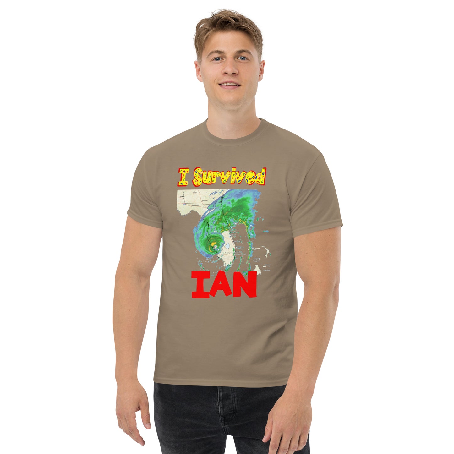 "I survived Hurricane Ian" with Hurricane Styled TextMen's classic tee