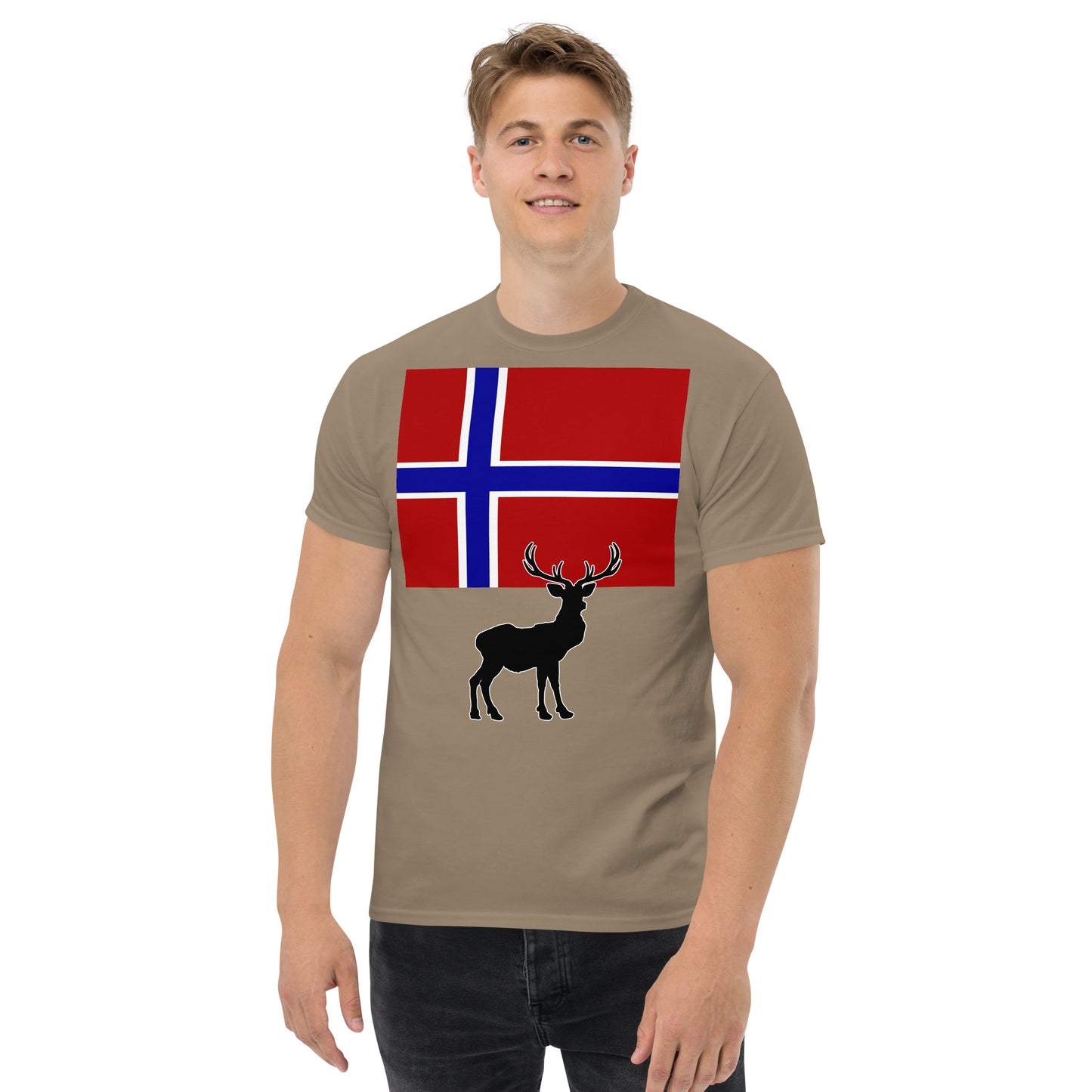 "Norwegian Flag with Caribou / Reindeer Silhouette" Men's Classic Tee