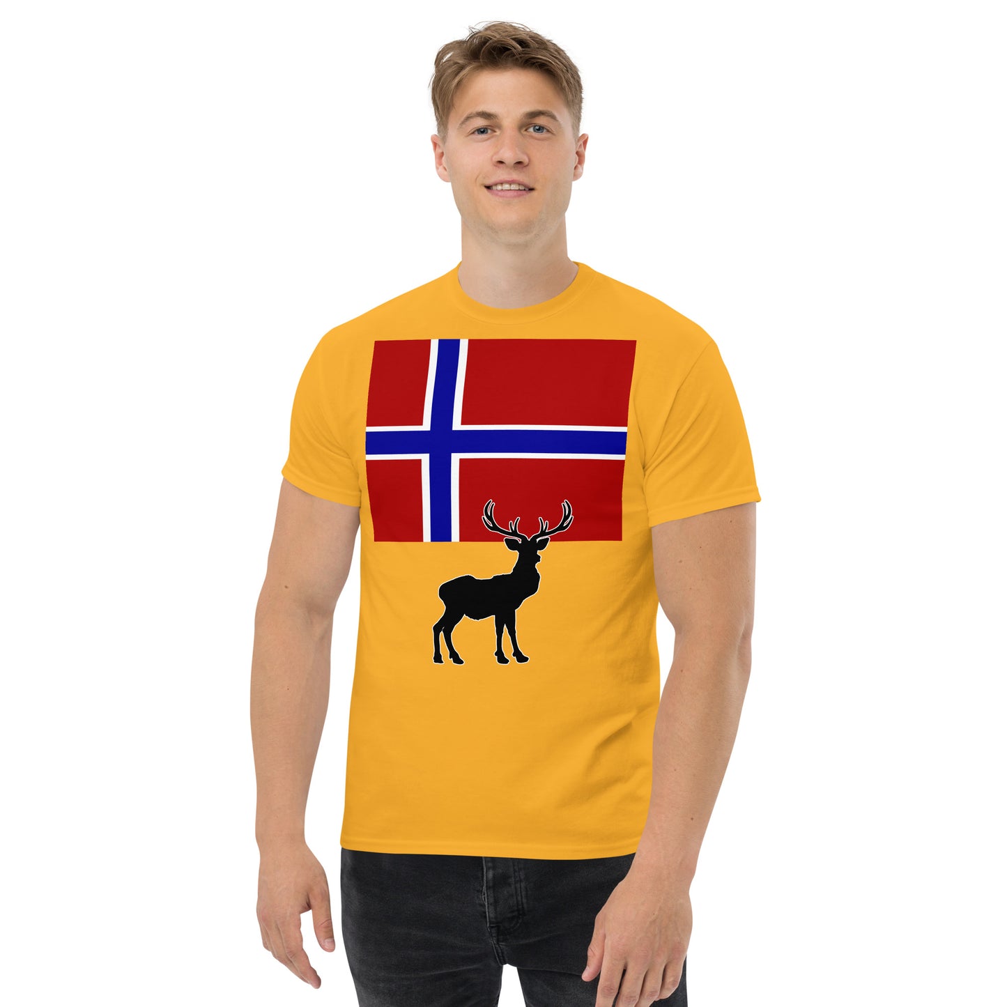 "Norwegian Flag with Caribou / Reindeer Silhouette" Men's Classic Tee