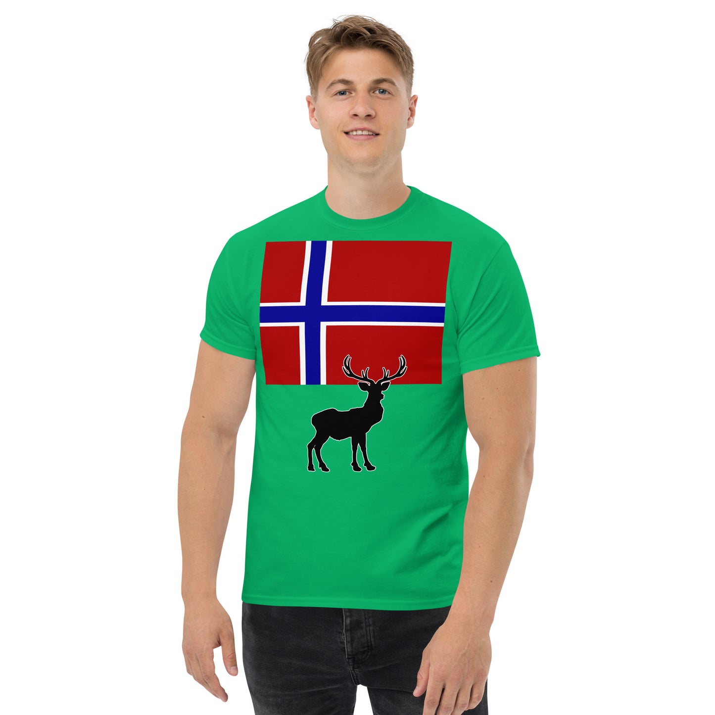 "Norwegian Flag with Caribou / Reindeer Silhouette" Men's Classic Tee