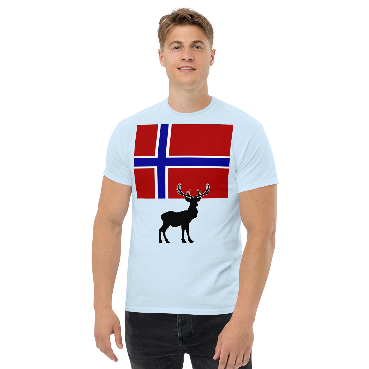 "Norwegian Flag with Caribou / Reindeer Silhouette" Men's Classic Tee