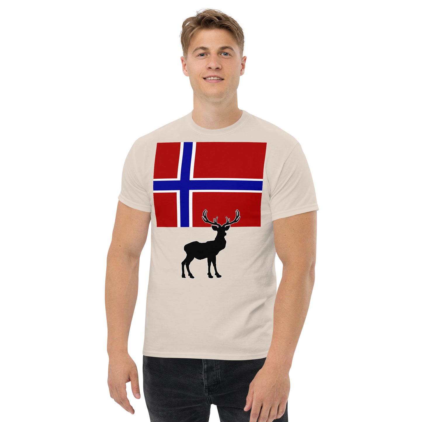 "Norwegian Flag with Caribou / Reindeer Silhouette" Men's Classic Tee