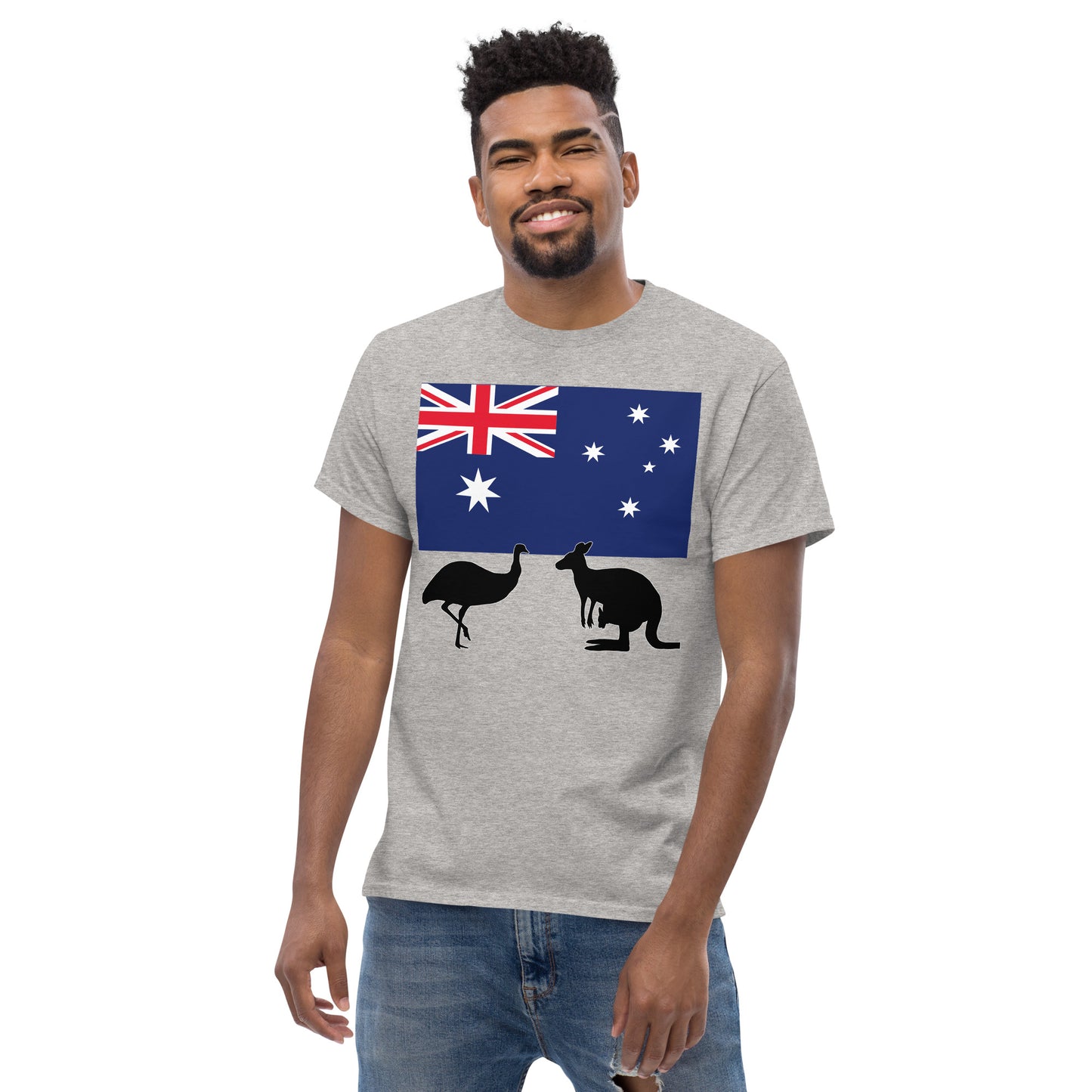 "Australian Flag with Silhouette of Emu and Kangaroo" Men's Classic Tee