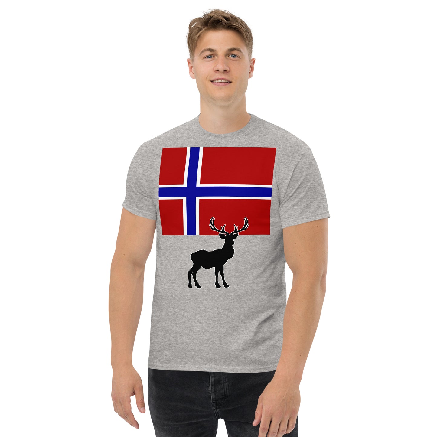 "Norwegian Flag with Caribou / Reindeer Silhouette" Men's Classic Tee