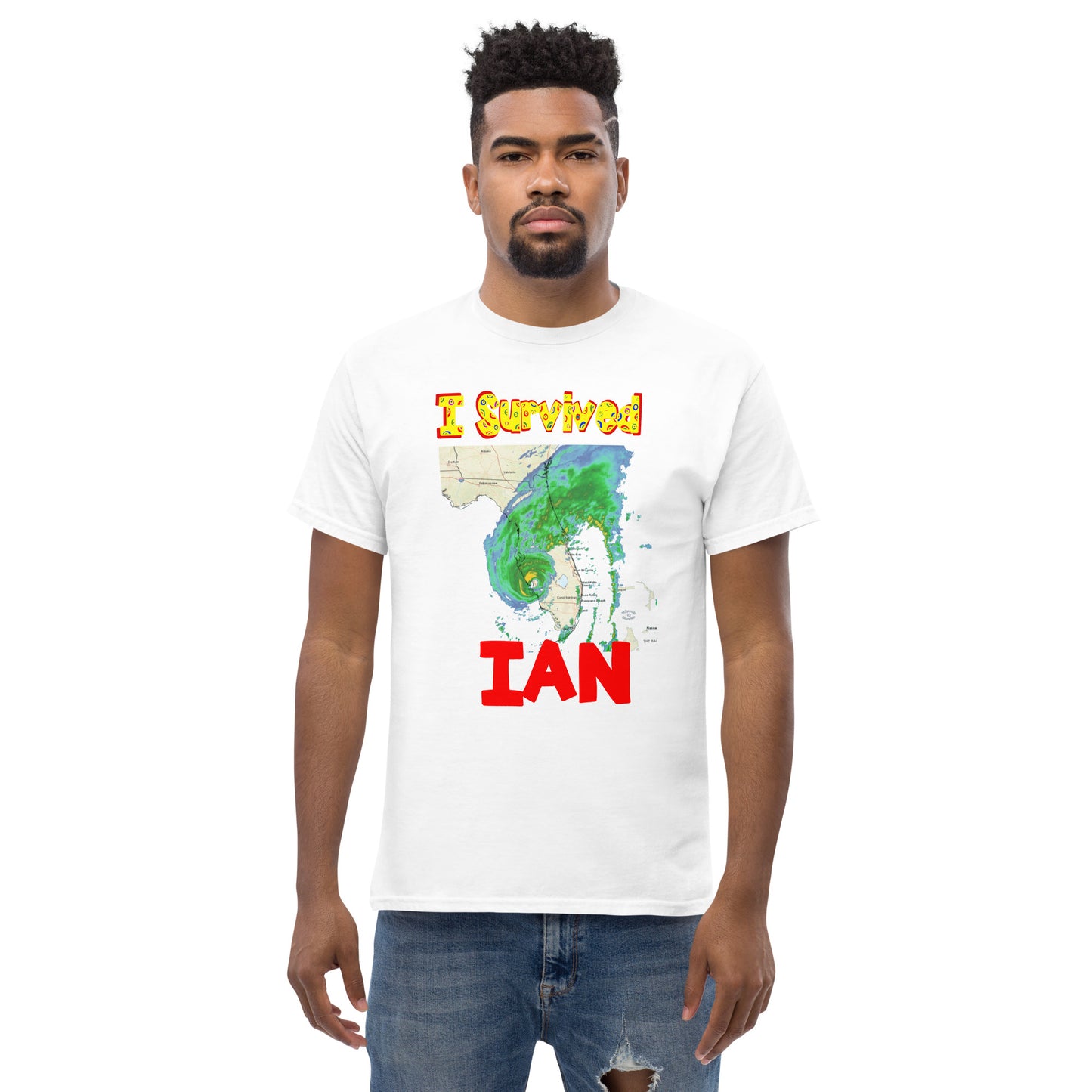 "I survived Hurricane Ian" with Hurricane Styled TextMen's classic tee