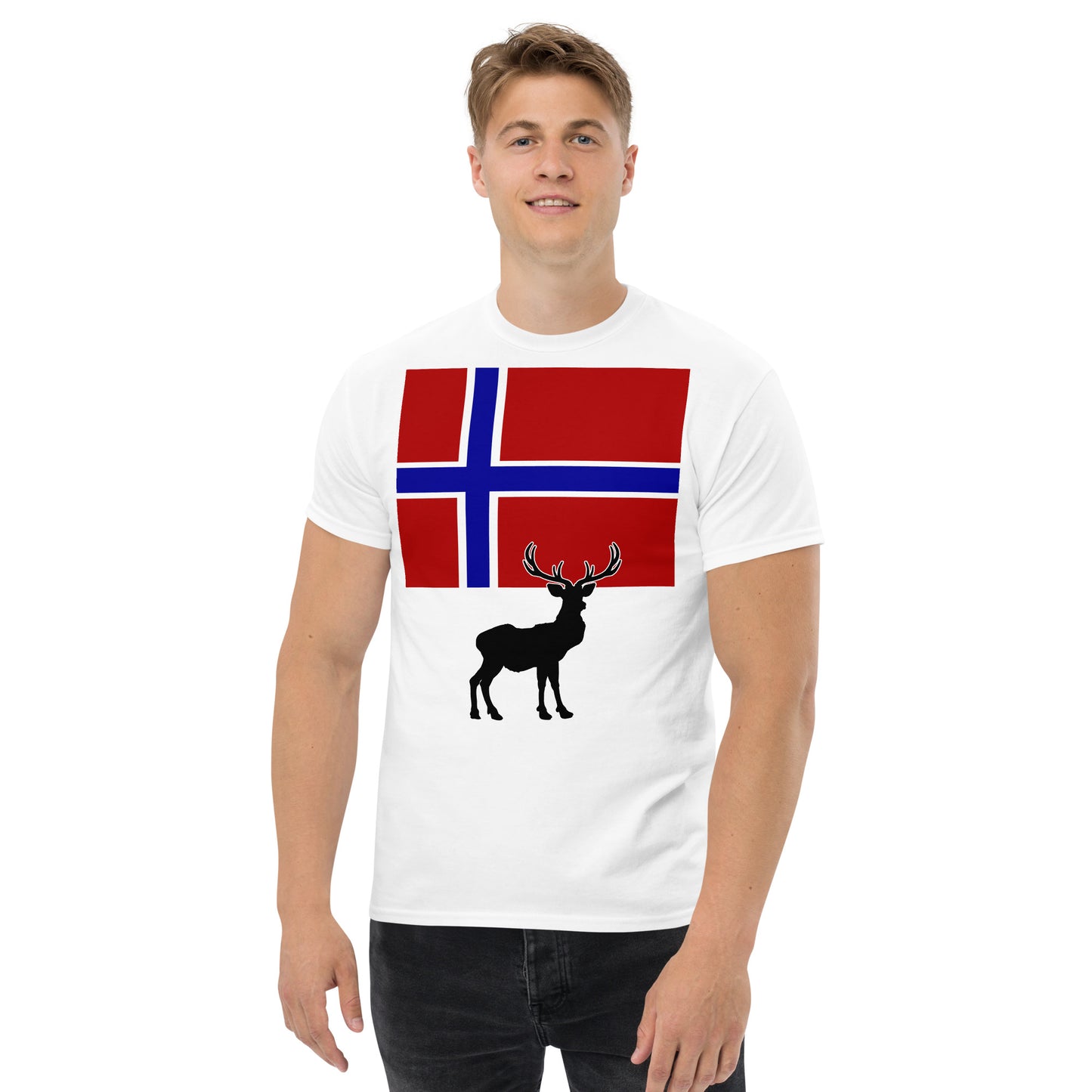 "Norwegian Flag with Caribou / Reindeer Silhouette" Men's Classic Tee