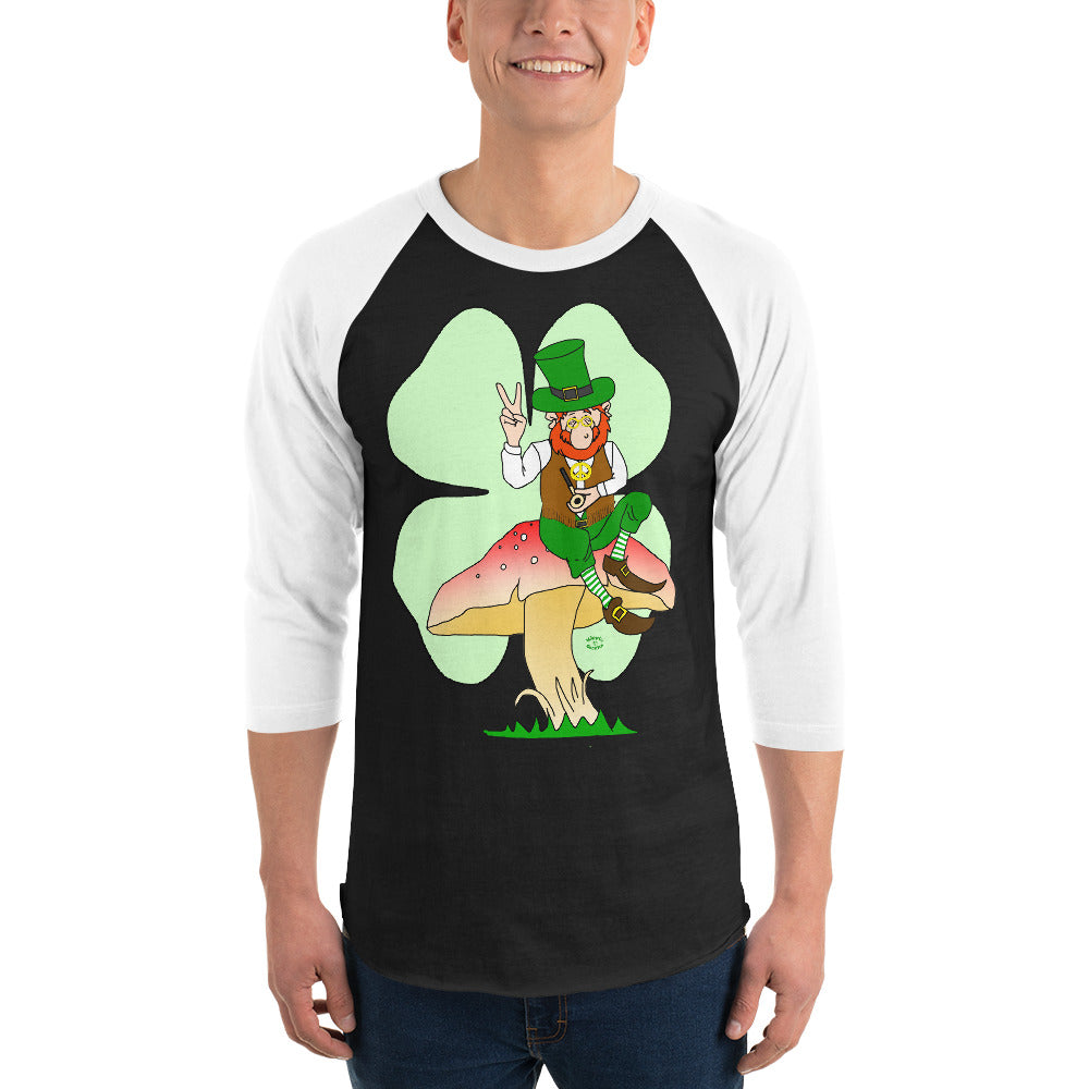 St Patrick's Day Leprechaun with Shamrock 3/4 sleeve raglan shirt