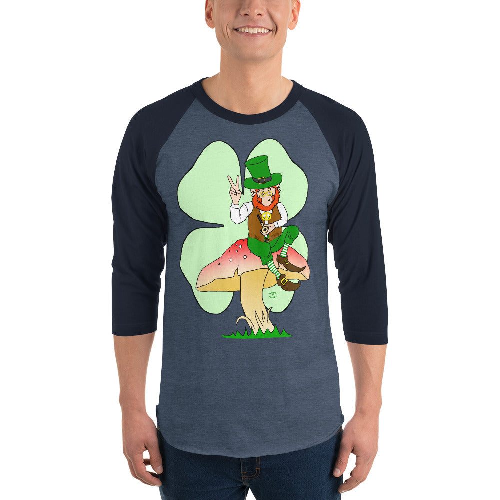 St Patrick's Day Leprechaun with Shamrock 3/4 sleeve raglan shirt