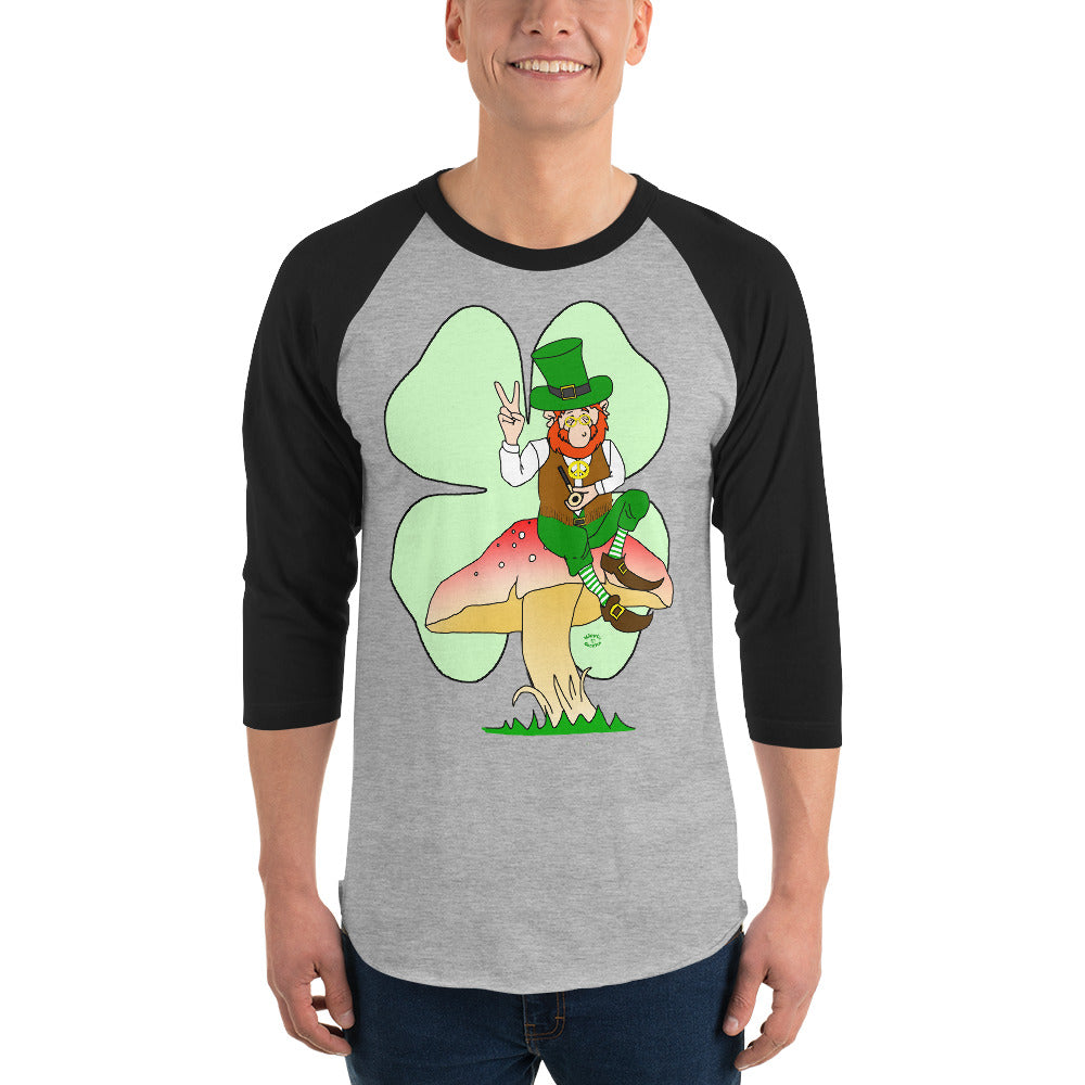 St Patrick's Day Leprechaun with Shamrock 3/4 sleeve raglan shirt