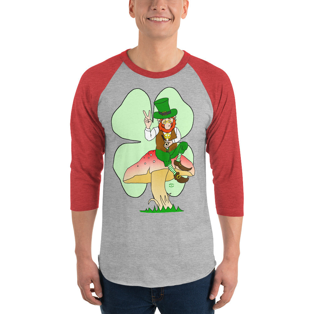 St Patrick's Day Leprechaun with Shamrock 3/4 sleeve raglan shirt