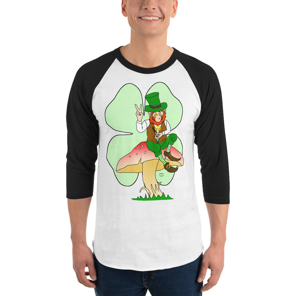 St Patrick's Day Leprechaun with Shamrock 3/4 sleeve raglan shirt