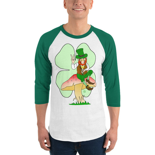 St Patrick's Day Leprechaun with Shamrock 3/4 sleeve raglan shirt