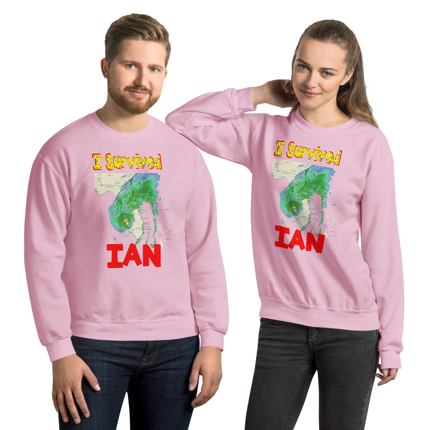 "I Survived Hurricane Ian" with Hurricane Styled Text Unisex Sweatshirt