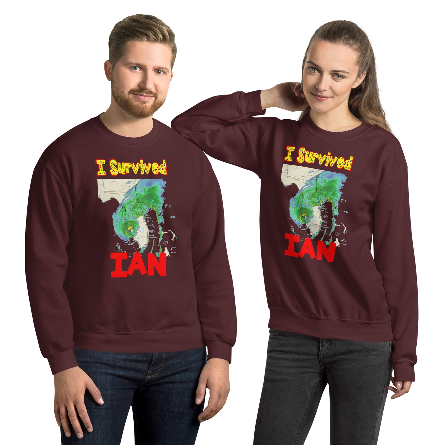 "I Survived Hurricane Ian" with Hurricane Styled Text Unisex Sweatshirt