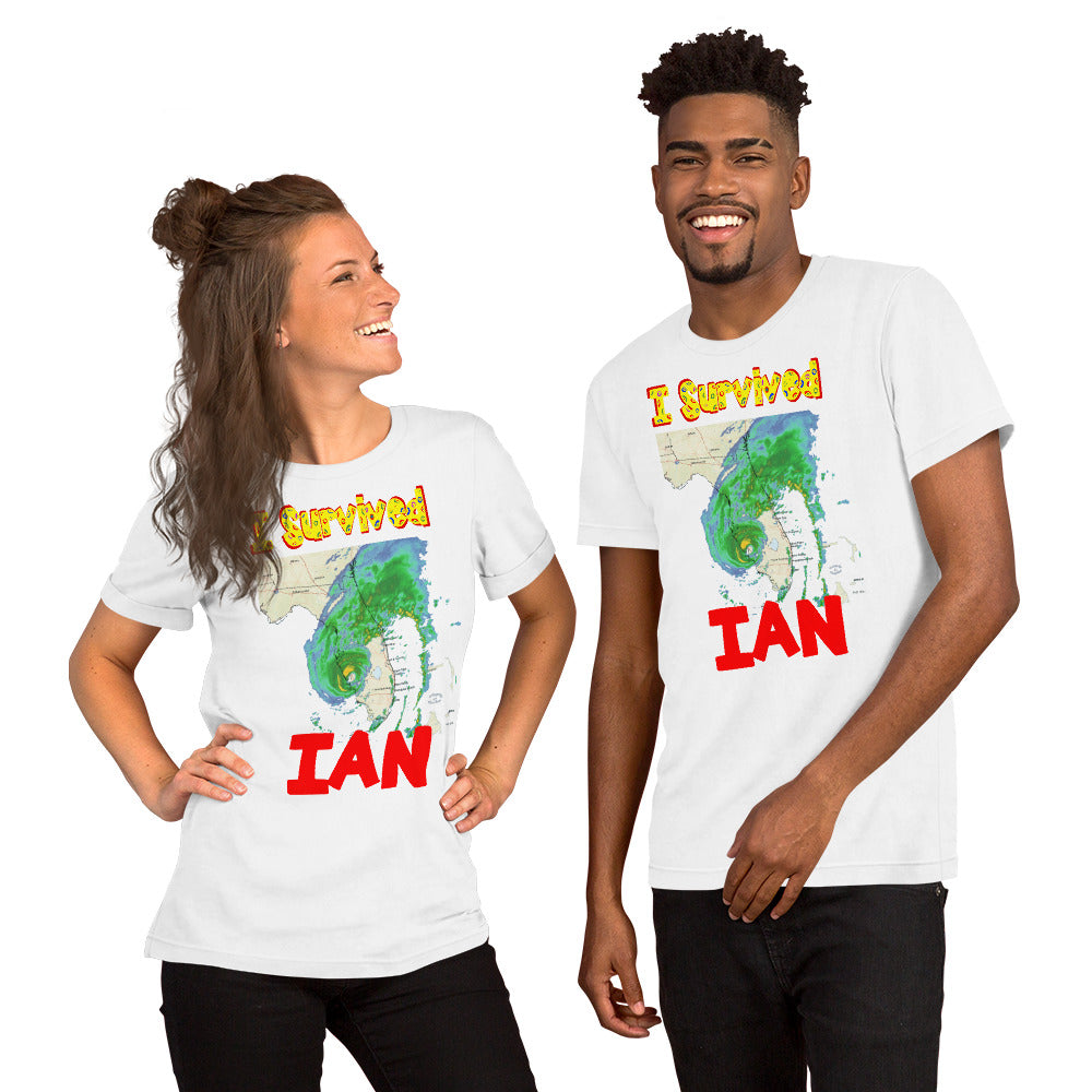 "I survived Hurricane Ian" with Hurricane Styled Text Unisex t-shirt