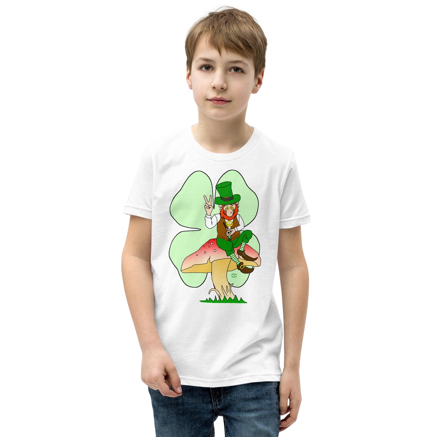 St Patrick's Day Leprechaun with Shamrock Youth Short Sleeve T-Shirt